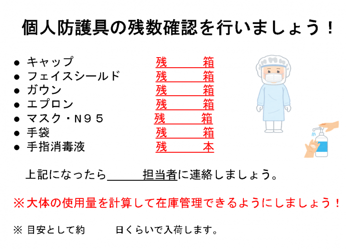 防護服の残数確認を行いましょう