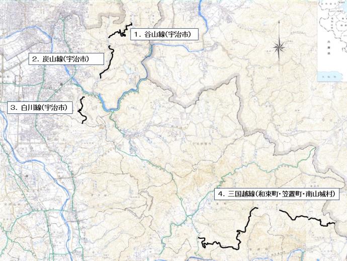 画像:山城地域主要林道交通規制地図